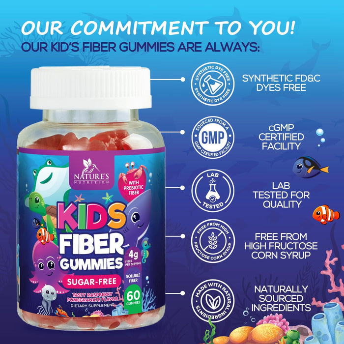 Kids Fiber Gummies – Sugar Free Prebiotic Fiber Supplement for Digestive Health, Regularity & Immune Support – 4g Plant-Based Fiber – Natural Raspberry Flavor – Vegan, Gluten-Free – 60 Gummies