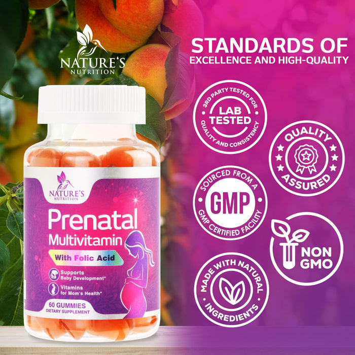 Prenatal Vitamins for Women Gummies, Folic Acid 1335mcg Pregnancy Vitamins for Fetal Support, Vitamin A, C, D3, B12, B6 & Folate, Prenatal Multivitamin Gummy for Pregnant & Nursing Women - 60 Gummies