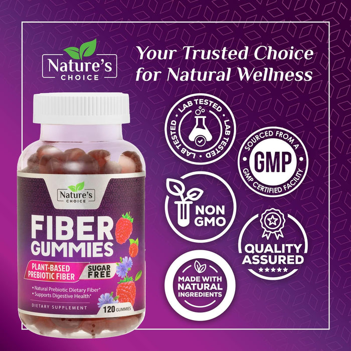 Fiber Gummies for Adults, Sugar Free Daily 4g Gummy Fiber Supplement, Prebiotic Gummy Digestive Health Support - Plant Based Soluble Chews, Prebiotics Supports Regularity & Digestion - 120 Gummies
