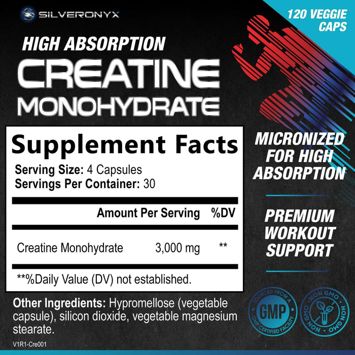 Creatine Monohydrate Capsules 3000mg - Micronized Creatine Nutritional Supplement - Lean Muscle Growth, Workout Performance, Energy & Endurance Support - 750mg per High Absorption Capsule - 120 Count