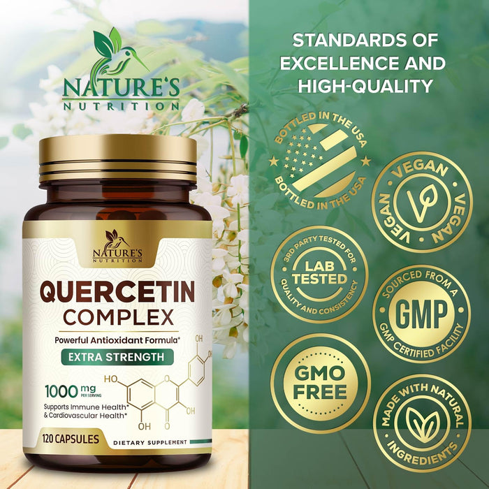 Quercetin 1000mg Per Serving – Extra Strength Quercetin Dihydrate Capsules from Sophora Japonica – Plant-Based Bioflavonoids for Cellular & Immune Support – Non-GMO, Vegan - 120 Veggie Capsules