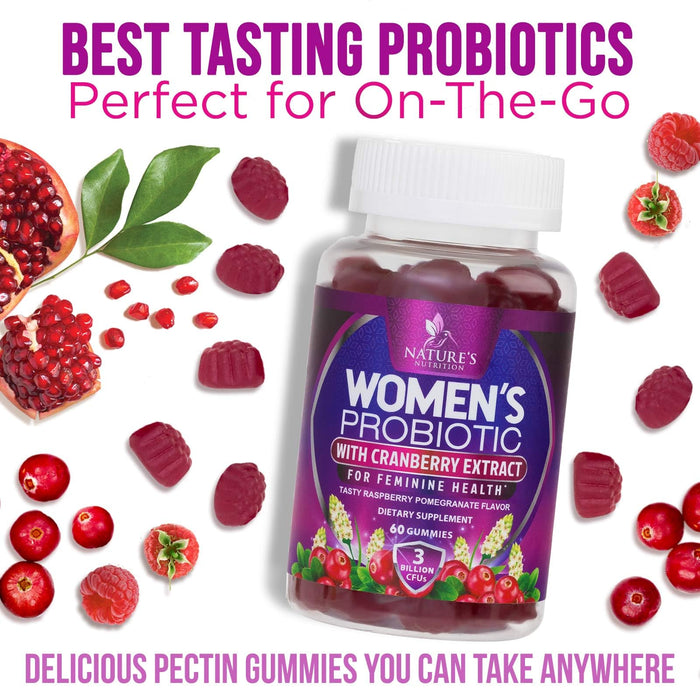 Probiotics for Women Gummies with Cranberry - 6 Premium Strains for PH Balance, Digestive Health, Vaginal & Immune Support, 3 Billion CFU, Women's Probiotic Gummy for Feminine Health - 60 Gummies