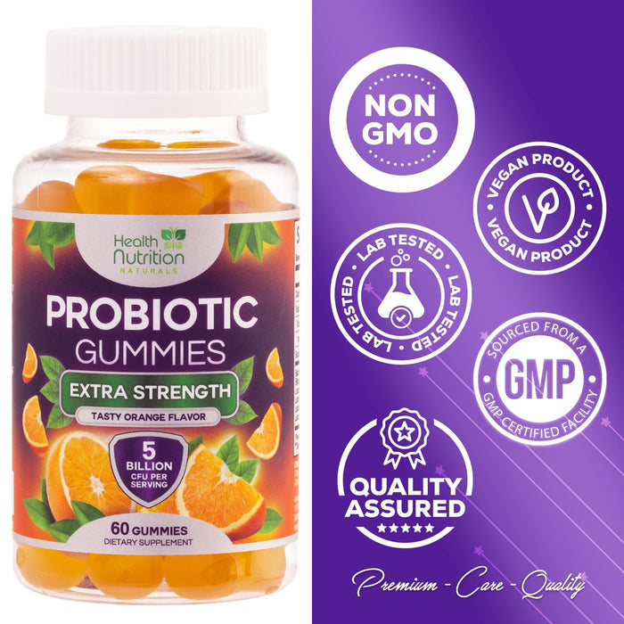 Probiotic Gummies for Women & Men - 5 Billion CFUs Gut Health Support Gummy, Daily Probiotics Supplement for Digestive Health Gummy, Probiotic Strains for Immune Support, Non-GMO & Vegan - 60 Gummies