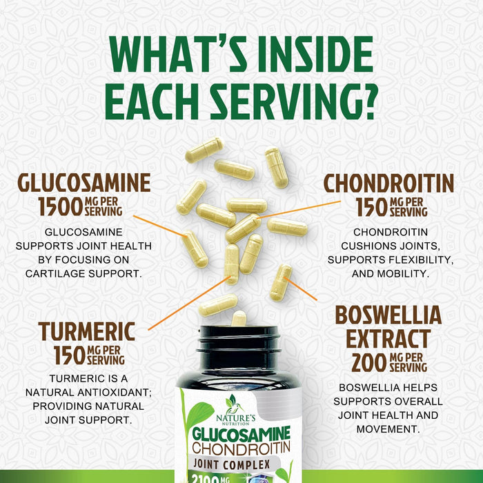 Glucosamine Chondroitin MSM 2100mg Complex - Joint Support Supplement for Joint Mobility & Comfort For Men and Women with Turmeric & Boswellia, Triple Strength Glucosamine Supplements - 120 Capsules