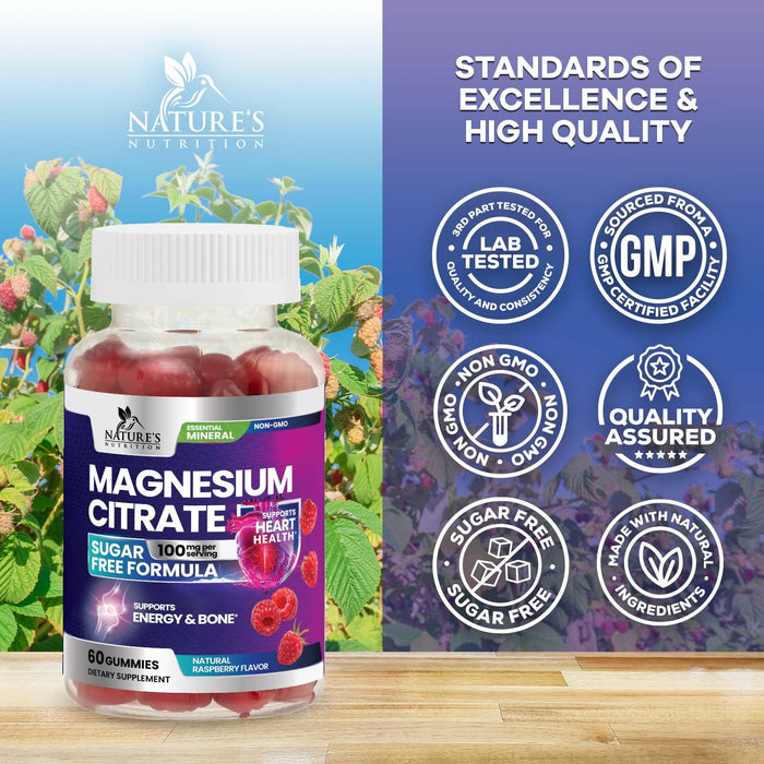 Magnesium Citrate Gummies Sugar Free Supplement - High Absorption Magnesium Citrate Supplement Gummy for Adults & Kids, Nature's Magnesio Supplements for Bone, Muscle Health, Heart Support, 60 Gummies