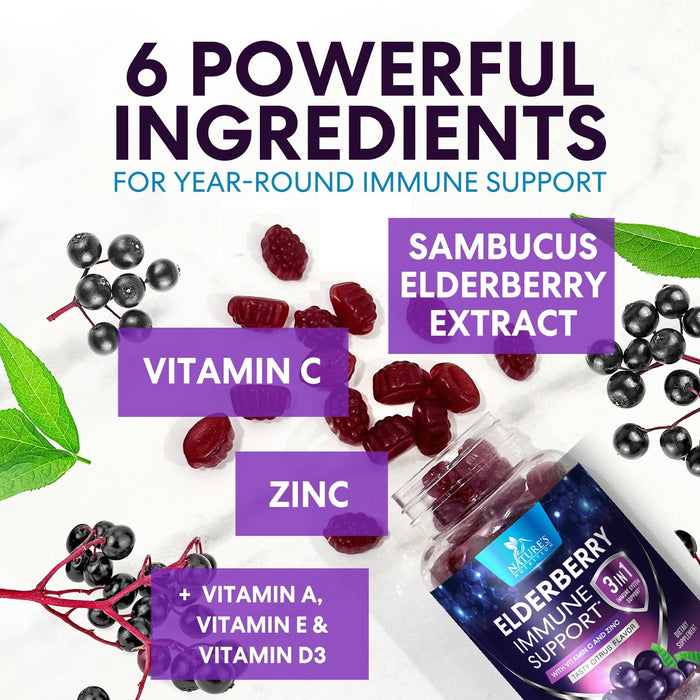 Sambucus Elderberry Immune Support Gummies for Kids & Adults, Elderberry Extract Gummy with Vitamins with Vitamin C, D3, Zinc, Immune Health Support Gummy Supplement, Black Elder Berry - 120 Gummies