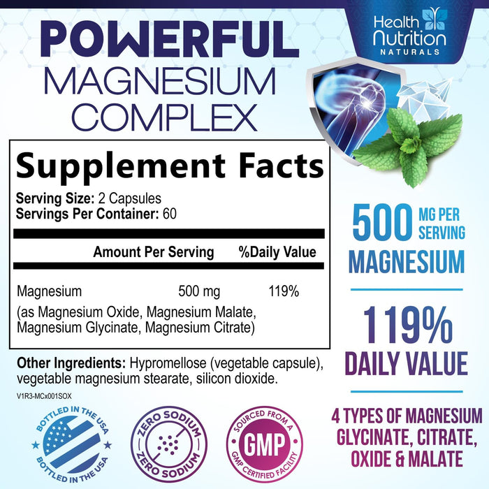 Magnesium Complex Capsules 500 mg with Oxide – 120 Capsules