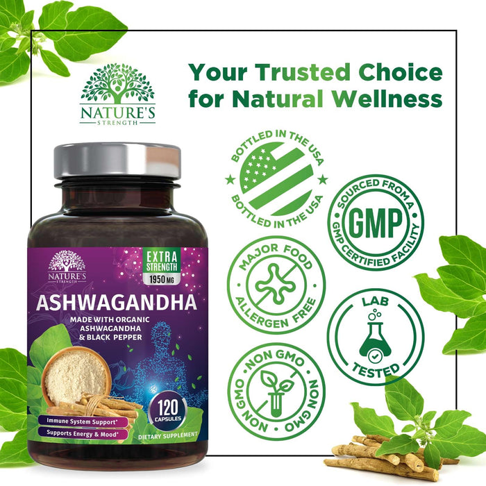 Ashwagandha 2100mg - Extra Strength with Black Pepper for Max Absorption, Ashwagandha Powder and Root Supplements for Women & Men, Antioxidant Support, Vegan, Non-GMO & Gluten Free - 120 Capsules