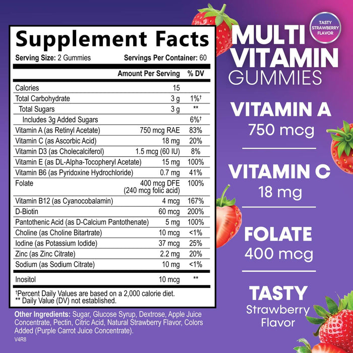 Multivitamin Gummies for Adults, Daily Gummy Vitamins & Minerals for Women & Men, Immune Support Gummy Multivitamins Supplement, Adult Multi VIT Vitamin with Vitamins A, C, D, B12, Zinc - 120 Gummies