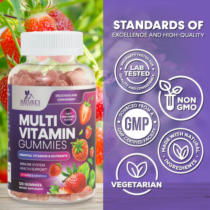 Multivitamin Gummies for Adults, Daily Gummy Vitamins & Minerals for Women & Men, Immune Support Gummy Multivitamins Supplement, Adult Multi VIT Vitamin with Vitamins A, C, D, B12, Zinc - 120 Gummies