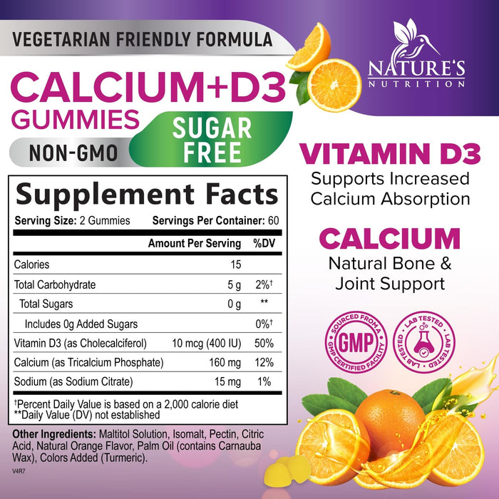 Chewable Calcium Supplements for Women & Men - Sugar Free Calcium with 400 IU Vitamin D3 Gummy for Bone, Teeth, & Immune Health Support - Non-GMO, Berry Flavored, Daily Vitamins Chews - 120 Gummies