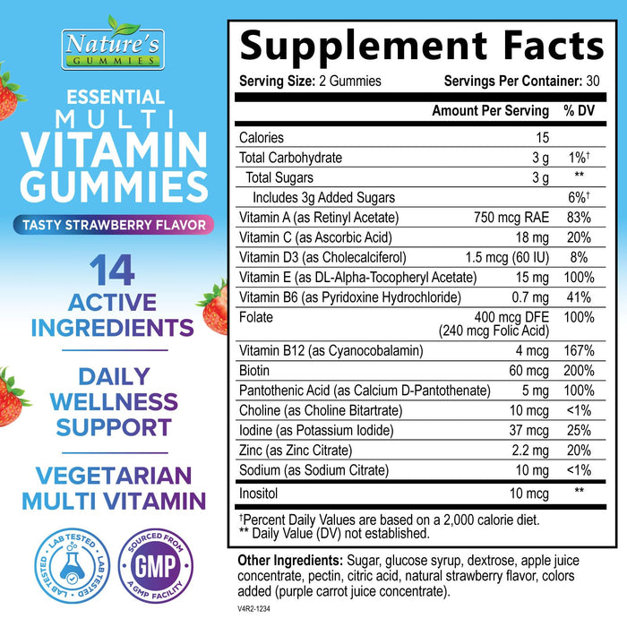 Multivitamin Gummies - Daily Adult Gummy Vitamins & Minerals for Women & Men with Vitamins A, C, D, E, B12, Zinc, Immune Support Gummy Multivitamins Supplement, Multi Vitamin for Adults - 60 Gummies