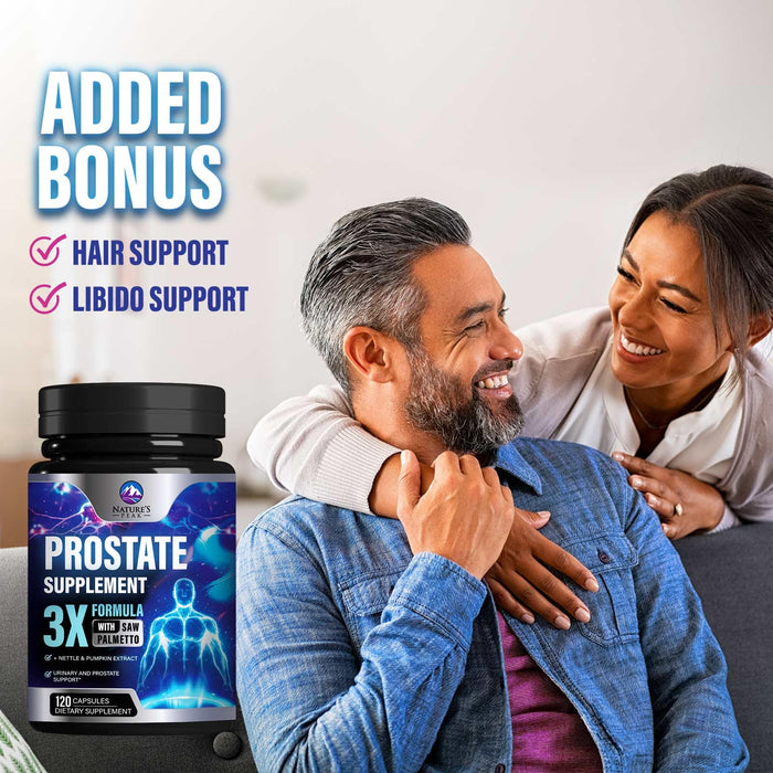 Prostate Health Supplements for Men - Support Complex 3x Formula with Saw Palmetto Blend Stinging Nettle Root & Pumpkin Seed Extract - Supports Bathroom Trips Prostate & Urinary Health - 120 Capsules