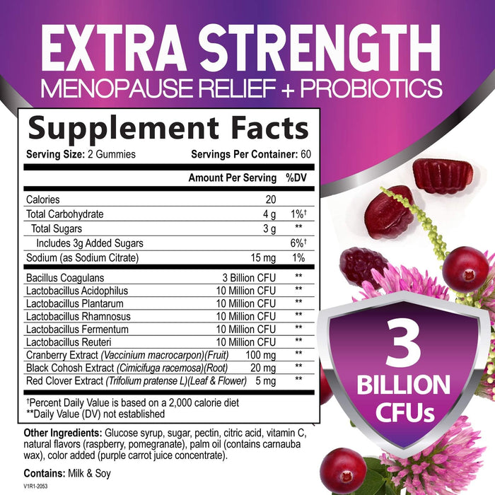 Menopause Supplements for Women - 3 Billion CFU Natural Menopause Relief for Mild Hot Flashes & Night Sweats, PH, Vaginal Health Support Probiotics for Women Gummy, Probiotic Supplement - 120 Gummies