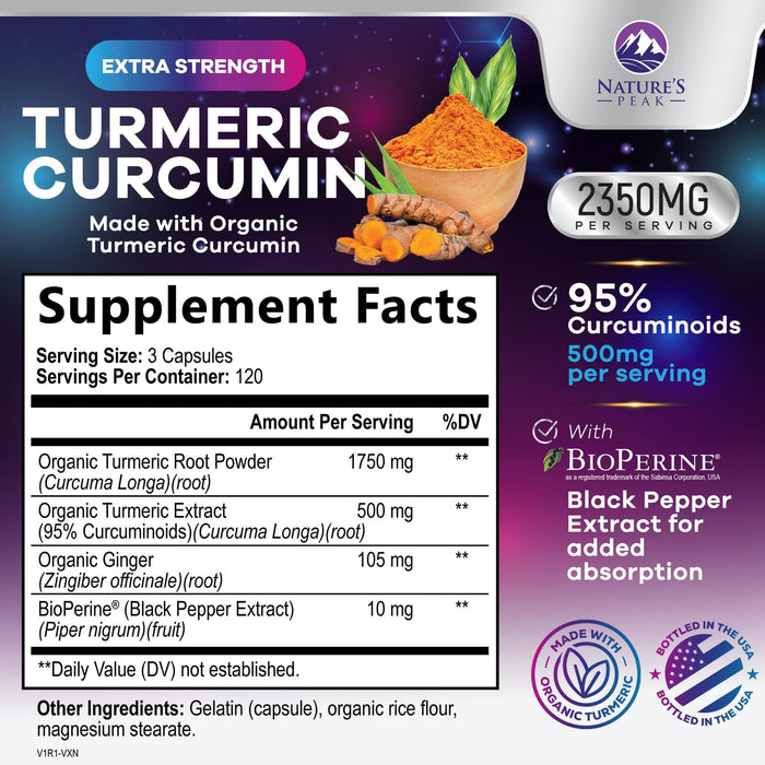 Turmeric Supplement Curcumin 2350mg - with Organic Ginger & Turmeric, BioPerine Black Pepper Extract 95% Curcuminoids - Advanced Absorption Antioxidant & Joint Immune Support - Vegan - 360 Capsules