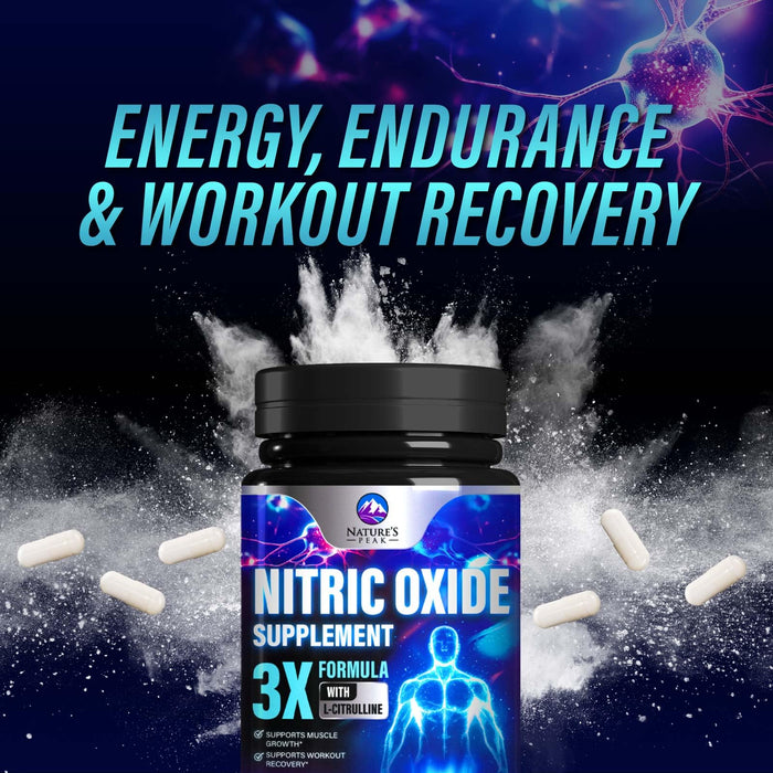 Nitric Oxide Supplement 3000mg L Arginine 3X Strength - Citrulline Malate & AKG - Extra Strength Muscle Supporting Nitric Booster for Muscle Growth & Workout Recovery to Train Harder - 60 Capsules