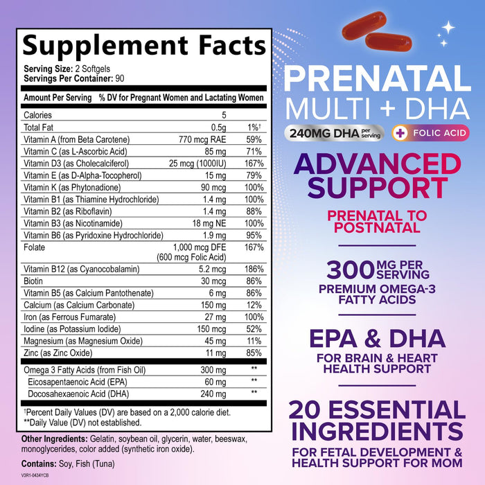 Prenatal Vitamins with Folic Acid & DHA – 180 Softgels