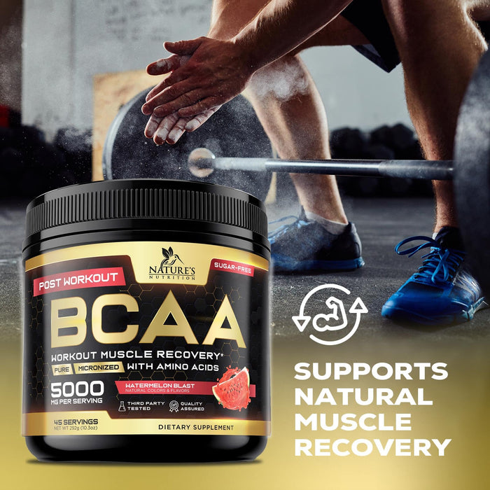 BCAA Powder 4g BCAA Amino Acids 2:1:1, 1g L-Glutamine, Vitamin B6 Complex - Energy Daily Powder Replenisher Post Workout - Muscle Recovery Support Drink for Men & Women, Sugar Free, Keto - 45 Servings
