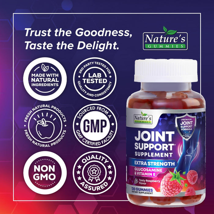 Joint Support Supplement - Extra Strength Glucosamine Gummy Supports Joints Health & Flexibility for Back, Knees, Hands - Natural Vitamin E Immune Support - Best Gummies for Women & Men - 120 Gummies