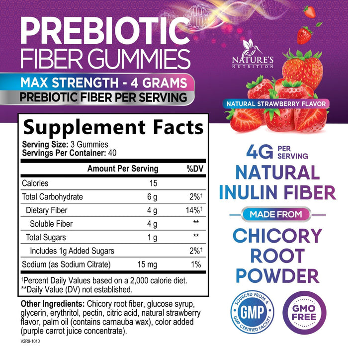 Fiber Gummies for Adults, Daily 4g Gummy Fiber Supplement, Prebiotic Gummy Digestive Health Support - Plant Based Soluble Fiber Chews, Prebiotics Supports Regularity & Digestion Non-GMO - 120 Gummies