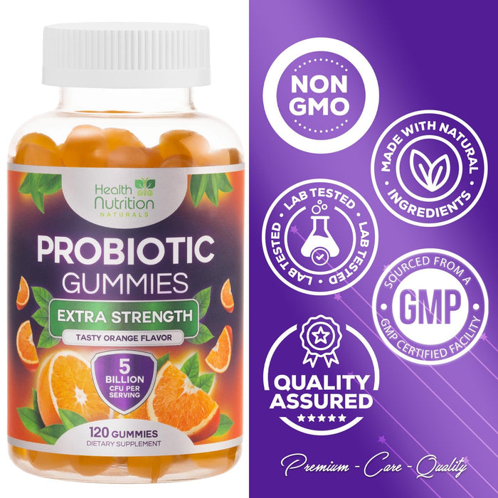 Probiotic Gummies for Women & Men - 5 Billion CFUs Gut Health Support Gummy, Daily Probiotics Supplement for Digestive Health Gummy, Probiotic Strains for Immune Support, Non-GMO & Vegan - 120 Gummies