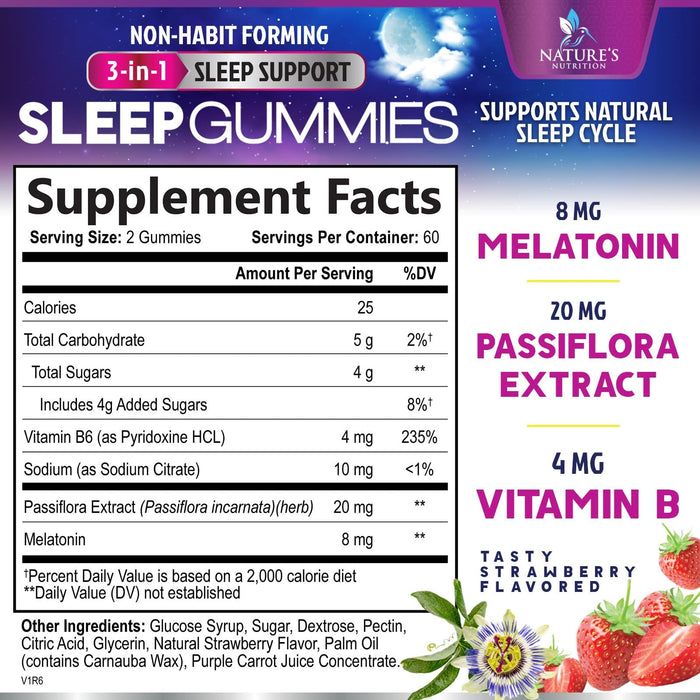Melatonin Sleep Gummies - 8 mg Melatonin Extra Strength with 20mg Passiflora Sleeping Gummy Supplements, Sleep Gummies for Adults, Occasional Sleeping Support Supplement, Non-Habit Forming - 120 Count