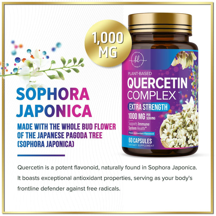 Quercetin 1000mg Servings - Extra Strength Antioxidant Support for Immune & Cellular Health, Quercetin 500mg Capsules for Lung, Respiratory & Heart Support, Vegan, Gluten Free & Non-GMO - 60 Capsules