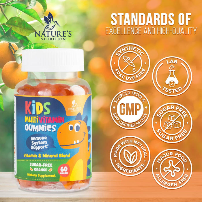 Multivitamin for Kids Gummies - Vitamin D3, C, B12, B6, A & Zinc, Daily Children Vitamins for Immune Support, Sugar-Free, Chewable Multivitamin Gummy for Toddlers & Kids, Orange Flavor - 60 Gummies