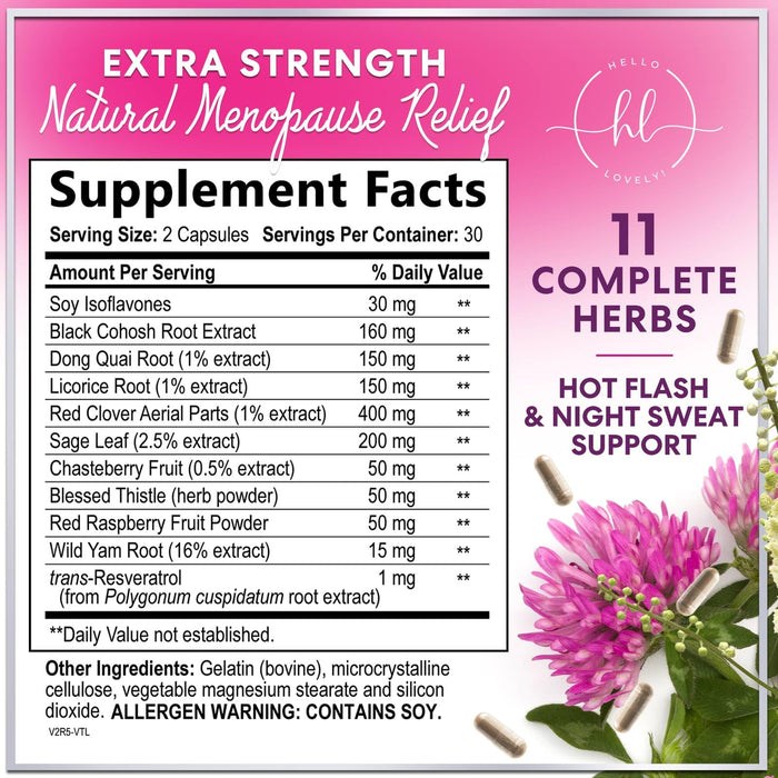 Menopause Supplements for Women with Black Cohosh - Natural, Mild Hot Flash, Night Sweats & Hormone Support, Menopause Relief with Dong Quai, Energy & Balance, Non-GMO & Gluten Free - 60 Capsules
