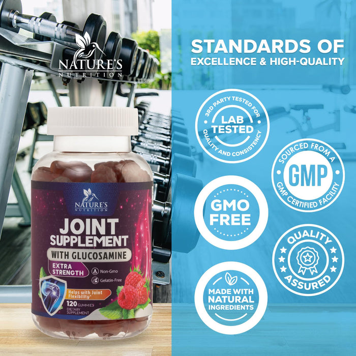 Joint Support Gummies Glucosamine Plus Vitamin E - Nature's Joint Support Supplement for Occasional Discomfort for Back, Knees & Hands - Cartilage & Joint Health & Flexibility Support - 120 Gummies
