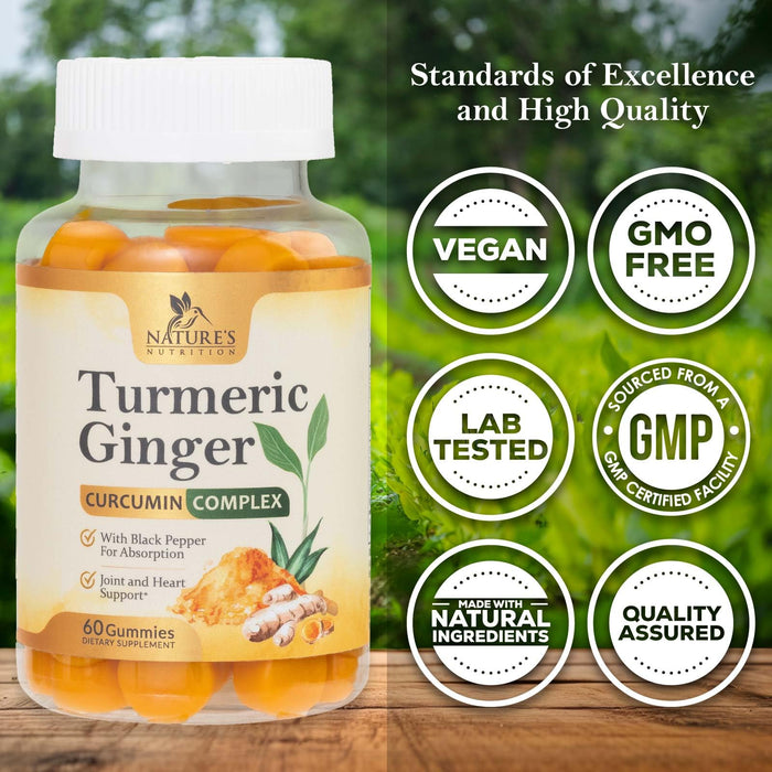 Turmeric Gummies with Black Pepper & Ginger for Absorption – 60 Gummies