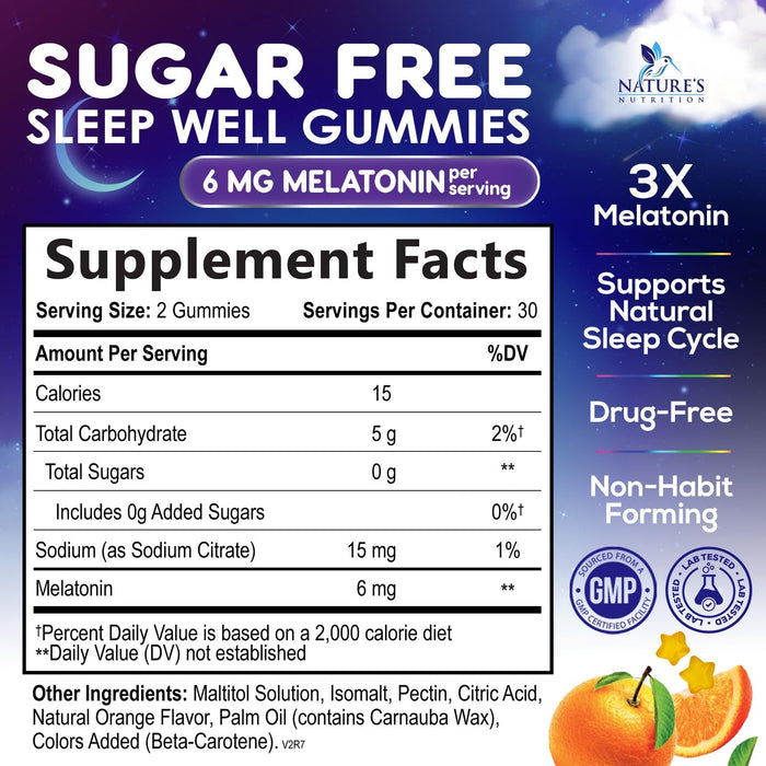 Melatonin Sleep Gummies Sugar Free - 6 mg Melatonin Sleep Gummies for Adults, Extra Strength Sleeping Gummy Supplements, Occasional Sleeping Support Supplement, 6mg Gomitas para Dormir - 60 Count