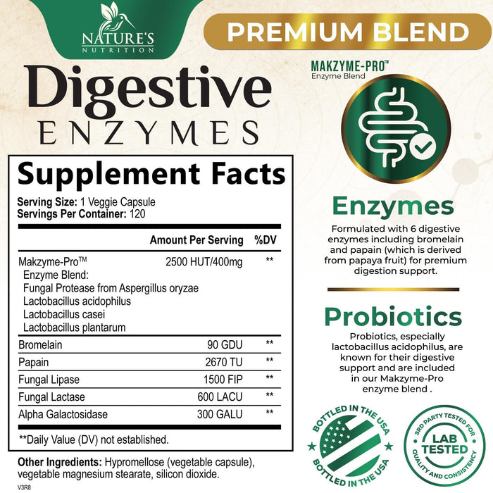 Digestive Enzymes with Probiotics - Probiotic Multi Enzymes with Probiotics and Prebiotics for Digestive Health and Bloating Relief for Women & Men, Daily Enzymes for Gut & Digestion - 120 Capsules