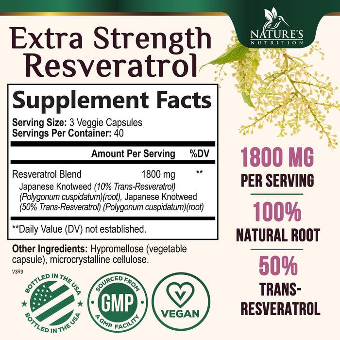 Resveratrol Supplement 1800mg - Extra Strength Antioxidants for Healthy Aging & Immune Support - Heart Health & Cellular Energy Support - Non-GMO, Bioavailable Trans-Resveratrol - 120 Vegan Capsules