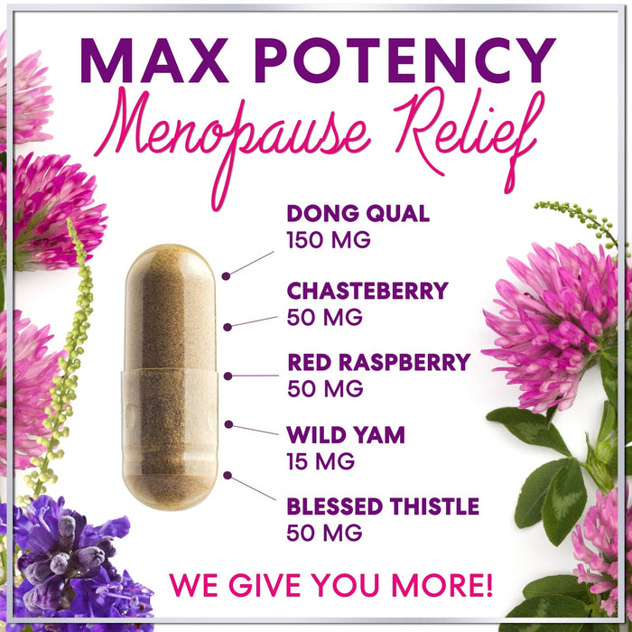 Menopause Supplements for Women with Black Cohosh - Natural, Mild Hot Flash, Night Sweats & Hormone Support, Menopause Relief with Dong Quai, Energy & Balance, Non-GMO & Gluten Free - 60 Capsules