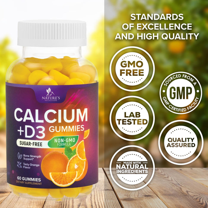 Chewable Calcium Supplements for Women & Men - Sugar Free Calcium with 400 IU Vitamin D3 Gummy for Bone, Teeth, & Immune Health Support - Non-GMO, Berry Flavored, Daily Vitamins Chews - 60 Gummies