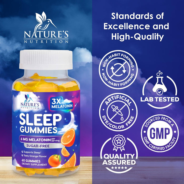 Melatonin Sleep Gummies Sugar Free - 6 mg Melatonin Sleep Gummies for Adults, Extra Strength Sleeping Gummy Supplements, Occasional Sleeping Support Supplement, 6mg Gomitas para Dormir - 60 Count