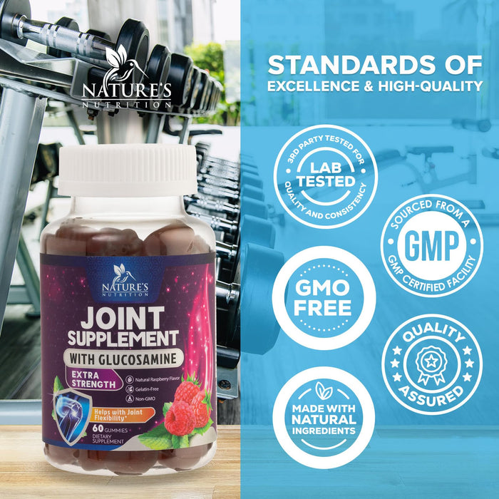 Joint Support Gummies Glucosamine Plus Vitamin E - Nature's Joint Support Supplement for Occasional Discomfort for Back, Knees & Hands - Cartilage & Joint Health & Flexibility Support - 60 Gummies