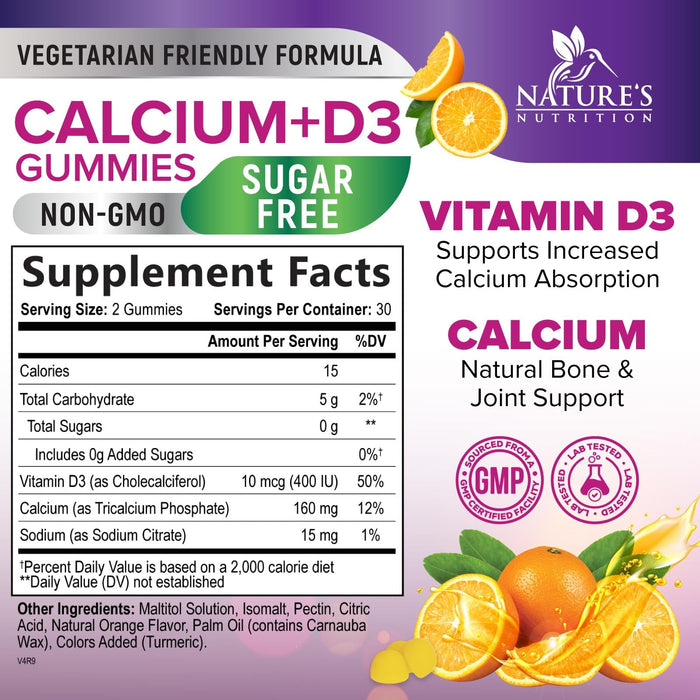 Chewable Calcium Supplements for Women & Men - Sugar Free Calcium with 400 IU Vitamin D3 Gummy for Bone, Teeth, & Immune Health Support - Non-GMO, Berry Flavored, Daily Vitamins Chews - 60 Gummies
