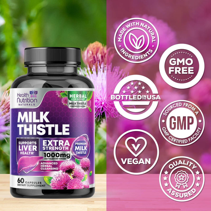 Milk Thistle Supplement - Liver Cleanse Detox & Repair Formula 1000mg with Dandelion - Nature's Herbal Milk Thistle Extract Supplements w/Silymarin Marianum, Supports Liver Health - 60 Capsules