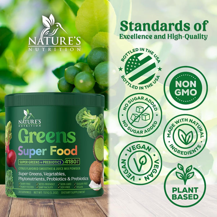 Greens Superfood Powder - Original Organic Super Greens Juice Powder - Packed with Probiotics, Wheat Grass, Enzymes, Spirulina, Chlorella for Digestive & Gut Health, Smoothie Drink Mix - 28 Servings