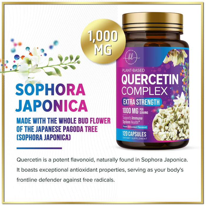Quercetin 1000mg Servings - Extra Strength Antioxidant Support for Immune & Cellular Health, Quercetin 500mg Capsules for Lung, Respiratory & Heart Support, Vegan, Gluten Free & Non-GMO - 120 Capsules