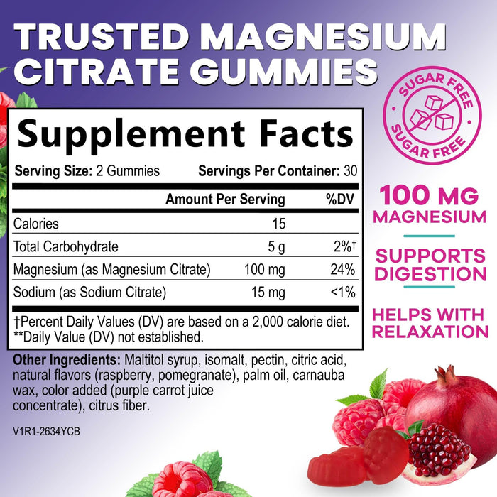 Magnesium Citrate Gummies Sugar Free Supplement - High Absorption Magnesium Citrate Supplement Gummy for Adults & Kids, Nature's Magnesio Supplements for Bone, Muscle Health, Heart Support, 60 Gummies