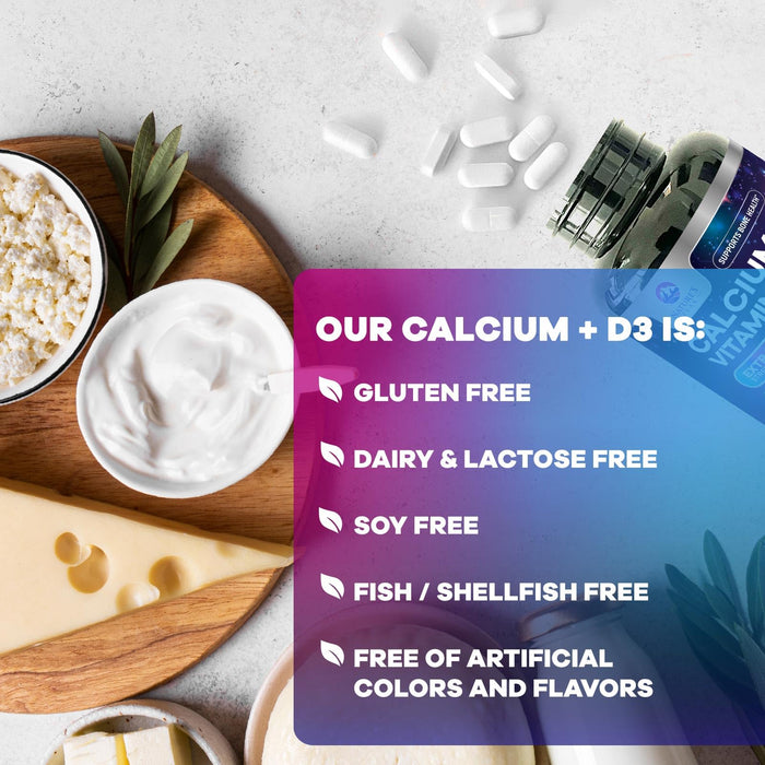 Calcium 1200 mg with Vitamin D3, Calcium Supplement Vitamins, Bone, Teeth & Immune Health Support, Calcium Supplements with D for Women & Men, Nature's Absorbable Calcium Carbonate - 240 Tablets