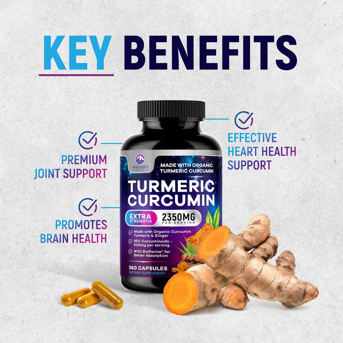 Turmeric Supplement Curcumin 2350mg - with Organic Ginger & Turmeric, BioPerine Black Pepper Extract 95% Curcuminoids - Advanced Absorption Antioxidant & Joint Immune Support - Vegan - 360 Capsules