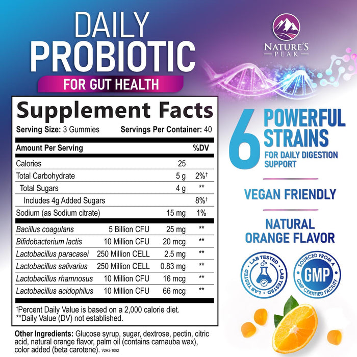 Probiotic Gummies for Women, Men & Teens - 5 Billion CFUs, 6 Pro Biotic Strains - Daily Probiotic Gummy Supplement for Natural Digestive Health, “Good” Gut & Immune Support, Orange Flavor - 120 Count