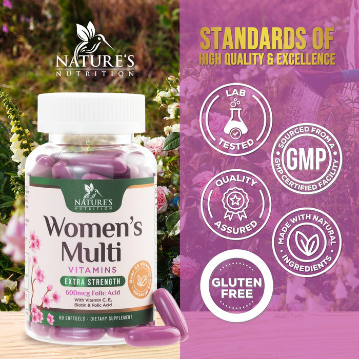 Multivitamin for Women with Iron, Calcium, Zinc, Vitamin A, C, D, E, & B Vitamins for Bone, Skin & Immune Health Support, Nature's Daily Womens Multivitamins for Women's Energy & Health, 60 Softgels