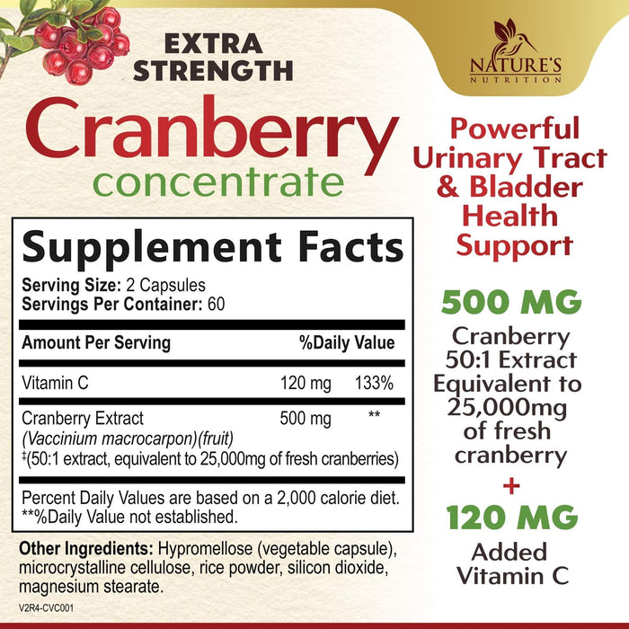 Cranberry Pills with Vitamin C & E - Cranberry Supplements for Men & Women, Urinary Tract Health Support, Sugar Free Formula, Gluten Free & Non-GMO, Fruit Cranberry Powder Extract Pill - 120 Capsules