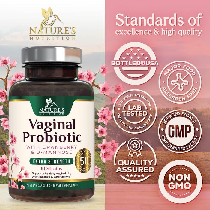 Vaginal Probiotics for Women - pH Balance, Digestive, UT & Feminine Health Support - 50 Billion CFU, 10 Probiotic Strains, Cranberry & Prebiotics - Vag Women Health Supplements - 120 Capsules