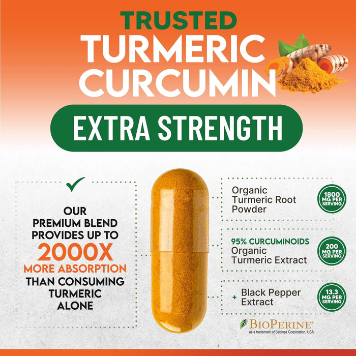 Turmeric Curcumin 2000mg with BioPerine + 95% Curcuminoids - 120 Capsules